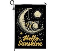 Hello Sunshine Drapeau de jardin abeille, noir et jaune, décoration extérieure, bannière double face en toile de jute pour printemps été, décoration de vacances sur le thème des insectes, 30,5 x 45,7