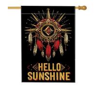 Hello Sunshine Drapeau de jardin bohème noir attrape-rêves décoratif double face pour décoration de pelouse printemps été 71 x 101 cm