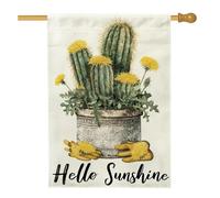 Hello Sunshine Drapeau de jardin, cactus et pissenlit, bannière de décoration saisonnière, drapeau de cour, drapeau de cour en toile de jute, décoration de pelouse extérieure 71 x 101,6 cm