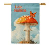 Hello Sunshine Drapeau de jardin champignon orange, champignon papillon, décoration de cour, décoration saisonnière de pelouse, bannière fantaisie pour la maison, le jardin, 71 x 101,6 cm