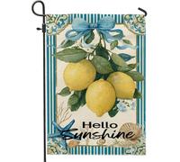 Hello Sunshine Drapeau de jardin citron, bannière de décoration d'intérieur avec feuilles d'agrumes jaunes, bannière double face en toile de jute, décoration de pelouse extérieure 30,5 x 45,7 cm