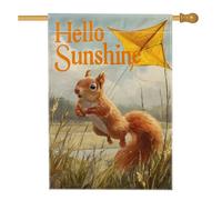 Hello Sunshine Drapeau de jardin écureuil jaune, cerf-volant jaune, bannière double face en toile de jute pour la maison et les fêtes, décoration de pelouse, 71 x 101,6 cm