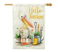 Hello Sunshine Drapeau de jardin en toile de jute pour décoration de pelouse, jaune vif, printemps saisonnier, 71,1 x 101,6 cm