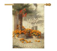Hello Sunshine Drapeau de jardin, fleur orange chaude, décoration de terrasse, bannière extérieure double face en toile de jute, drapeau de paysage d'été, décoration de pelouse, 71,1 x 101,6 cm