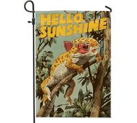 Hello Sunshine Drapeau de jardin gecko orange, bannière de cour, décoration de la maison extérieure d'été, drapeau double face en toile de jute de style tropical, parfait pour décoration de pelouse