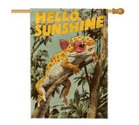 Hello Sunshine Drapeau de jardin gecko orange pour décoration de jardin, bannière de cour, décoration de maison extérieure d'été, drapeau double face en toile de jute de style tropical, parfait pour