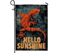 Hello Sunshine Drapeau de jardin gecko orange vif, bannière de cour saisonnière pour printemps et été, décoration de pelouse rustique double face, 30,5 x 45,7 cm