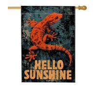 Hello Sunshine Drapeau de jardin gecko orange vif pour décoration extérieure, bannière de cour saisonnière printemps été, bannière de cour, décoration rustique double face en toile de jute 71 x 101,6