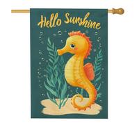 Hello Sunshine Drapeau de jardin hippocampes, bannière de décoration d'été nautique, drapeau double face en toile de jute pour décoration de pelouse extérieure, 71 x 101 cm