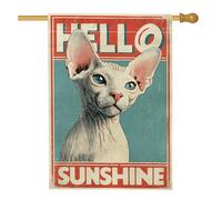 Hello Sunshine Drapeau de jardin pour chat Crème Décoration extérieure en toile de jute double face Printemps Été Pelouse Bannière pour amoureux des animaux Décoration de cour 71 x 101 cm
