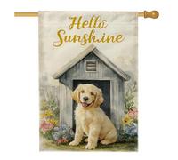 Hello Sunshine - Drapeau de jardin pour chiot - Golden Retrievers avec motif floral - Décoration printanière - Bannière de pelouse extérieure double face - Décoration de bienvenue - 71 x 101 cm