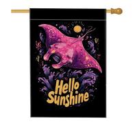 Hello Sunshine Drapeau de jardin raie manta pêche, décoration océan coloré pour la saison estivale, bannière de pelouse double face pour décoration de fête extérieure et maison, 71,1 x 101,6 cm