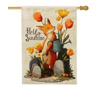Hello Sunshine Fox Drapeau de jardin, bannière florale orange pour décoration d'intérieur, double face en toile de jute pour fête en plein air, 71 x 101 cm