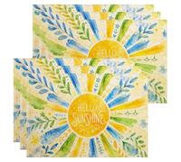 Hello Sunshine Lot de 6 sets de table colorés à l'aquarelle botanique pour table à manger, décoration d'été, antidérapants, lavables pour intérieur et extérieur
