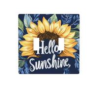 Hello Sunshine Tournesol Bleu foncé Double Gang Plaque murale Décoration d'interrupteur Taille standard - 11,4 x 11,4 cm