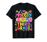 Hello Third Grade Rainbow Pencil Bow Back to School Girls T-Shirt