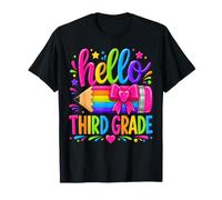 Hello Third Grade Rainbow Pencil Bow Back to School Girls T-Shirt