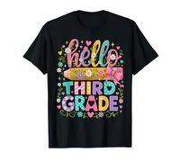 Hello Third Grade Rainbow Pencil Bow Back to School Girls T-Shirt