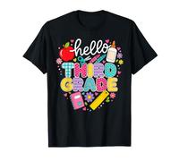 Hello Third Grade Rainbow Pencil Bow Back to School Girls T-Shirt