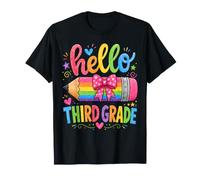 Hello Third Grade Rainbow Pencil Bow Back to School Girls T-Shirt