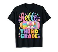 Hello Third Grade Rainbow Pencil Bow Back to School Girls T-Shirt