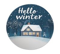 Hello Winter Print Round Rug 90 cm Cartoon Warm Cabin Pattern Non Shedding Super Soft Circle Tapis pour Chambre à Coucher Tapis rectangulaire antidérapant