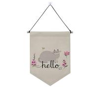 Hello with Cat and Flowers Banner Hanger for Wall with Telescopic Rod Flags Banner Wall Hanging Party Decorations for Festival & Special Day