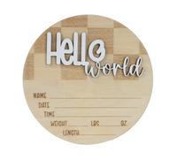 Hello World Baby Panneau de stats de naissance en bois gravé avec fleur 15,7 cm (Caro)