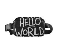 Hello World Sac banane style graffiti mignon pour femmes, hommes, adolescents, grande capacité, sac banane avec sangle réglable pour l'entraînement, la course à pied, la randonnée