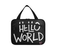 Hello World Trousse de toilette de voyage à suspendre style graffiti avec crochet, sacs essentiels de designer pour homme pour le voyage, le camping, estuche de maquillaje para Mujer L