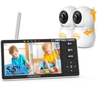 HelloBaby Baby Monitor 2 Cameras with 1080P Baby Camera, 5.5 inch Split-Screen Baby Monitor with Camera and Night Vision, No WiFi, Pan-Tilt-Zoom, Night Light, 1000ft Range, Two-Way Audio, Temperature