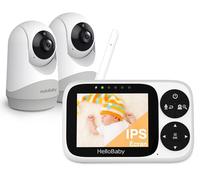 HelloBaby Babyphone 2 Caméras sans WiFi, Écran IPS 3,2" - Camera Bébé, Vision Nocturne, VOX, Affichage de Température, Fonction Pan-Tilt-Zoom, Intercom Bidirectionnel, Alarme de Repas