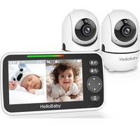 HelloBaby Babyphone avec 2 caméras, batterie 3500 mAh, écran divisé de 5 ", pivotement à 355°/120°, sans Wi-Fi, ECO, audio bidirectionnel, vision nocturne, 8 berceuses