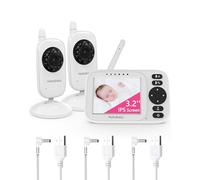 HelloBaby Babyphone avec 2 caméras sans WiFi 3,2'' IPS Audio Bidirectionnel | Two Caméras Bébé Surveillance, Babyphone Vidéo, Vision Nocturne, VOX, Température, 305m, 3 Câbles USB, 8 Berceuses, HB2438-2