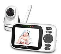 HelloBaby Babyphone Camera, 3,2’’ Écran IPS, Caméra de surveillance bébé, Babyphone sans WiFi, Audio bidirectionnel, Vision nocturne, ECO, Surveillance de température, 8 Berceuses, 305 mètres (HB6339)