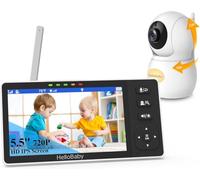 HelloBaby Babyphone Caméra, 5,5'' Écran IPS Divisé, Babyphone Camera sans WiFi, Batterie 4000 mAh, Camera Bebe Surveillance, Talkie-Walkie, Vision Nocturne, ECO, Température, 8 Berceuses, 1080P, 305m