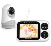 HelloBaby Babyphone Camera avec caméra pour bébé, écran IPS 3,2", Babyphone sans WiFi, Vision Nocturne, panoramique, Inclinaison et Zoom Alarme de Berceuse, portée de 300 m, Camera Bebe Surveillance