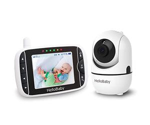 HelloBaby Babyphone Caméra Moniteur Vidéo 3,2 inches LCD Babyphone Vidéo Bébé Surveillance avec 2 Caméras, 360° PTZ Camera Bebe Surveillance, Vision Nocturne (HB65)