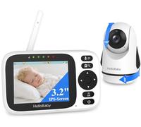 HelloBaby Babyphone Caméra sans WiFi, 3,2'' IPS, Audio Bidirectionnel, VOX | Caméra Bébé Surveillance, Babyphone Vidéo, Vision Nocturne, Contrôle PTZ à distance, Température, 305m, 8 Berceuses, HB6339