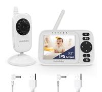 HelloBaby Babyphone Caméra sans WiFi, Caméra Surveillance Bébé 3,2'' IPS, Caméra de Surveillance bébé, Vision Nocturne, Mode ECO/VOX, Portée Étendue 305m, 2 Câbles USB, HB2438