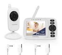 HelloBaby Babyphone Caméra sans WiFi, Écran 3,2'' IPS, Vision Nocturne, VOX | Caméra Bébé Surveillance, Babyphone Vidéo, Audio Bidirectionnel, Température, Portée 305m, 2 Câbles USB, 8 Berceuses, HB2438