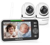 HelloBaby Babyphones Caméra 2 Caméra Bébé Moniteur, 5'' 26 Heures Écran Divisé Partagé Baby Phone Vidéo Bébé Surveillance, sans WiFi, Angles de Vue à 355 degrés, Vision Nocturne, Berceuses, ECO, 305m