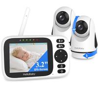 HelloBaby - Moniteur bébé avec 2 caméras, Affichage IPS de 3,2 Pouces, sans WiFi, Zoom panoramique à Distance, Vision Nocturne Infrarouge, Connexion sans Fil de 1 000 Pieds