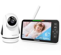 HelloBaby Moniteur Vidéo Bébé 6 Pouces, Grand Écran avec Caméra et Audio, Batterie 4000mAh Mode ECO, Vision Nocturne, sans WiFi, Communication Bidirectionnelle 8 Berceuses, Caméra PTZ à Distance