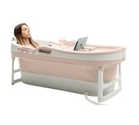 HelloBath® Baignoire Pliable XL 148x63x52 cm pour Adultes | Baignoire Portable avec Coussin de Bain, Sac de Rangement, Lampe LED & Rouleaux Massage | Mobile pour Douche & Extérieur | Sable