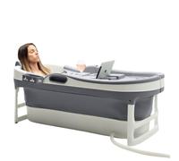 HelloBath® Baignoire Pliable XL 148x63x52 cm pour Adultes | Baignoire Portable avec Coussin de Bain, Sac de Rangement, Lampe LED & Rouleaux Massage | Mobile pour Douche & Extérieur | Gris Foncé