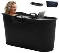 HelloBath® Seau Bain Pour Bain Glacé et Bain à Remous - XL 122x56x64cm - Baignoire Avec Tuyau Vidange et Bouchons Vidange - Piscine Autoportante Pour Adultes, Enfants Compagnie (Ultra Black)