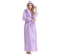 Hellomamma Peignoir long à capuche pour femme en flanelle polaire de luxe pour l'hiver et chaud, violet clair, taille XL