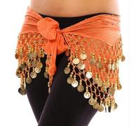 HelloOrient Ceinture de Danse Orientale Orange Femme Fille Foulard Danse du Ventre Echarpe Hanche Belly Dance à Sequins Déguisement Bellydance