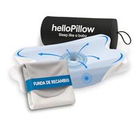 HelloPillow - Oreiller + housse de rechange, oreiller cervical et cou, oreiller orthopédique, oreiller ergonomique pour dormir sur le côté et la bouche supérieure (bleu et housse grise)